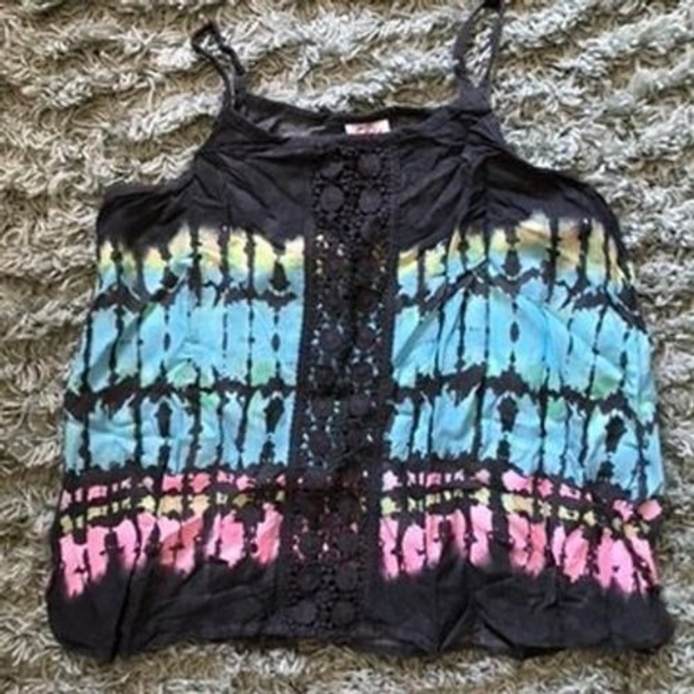 Justice Girls Tie Dye Tank Top Size 14 Crochet Front Boho